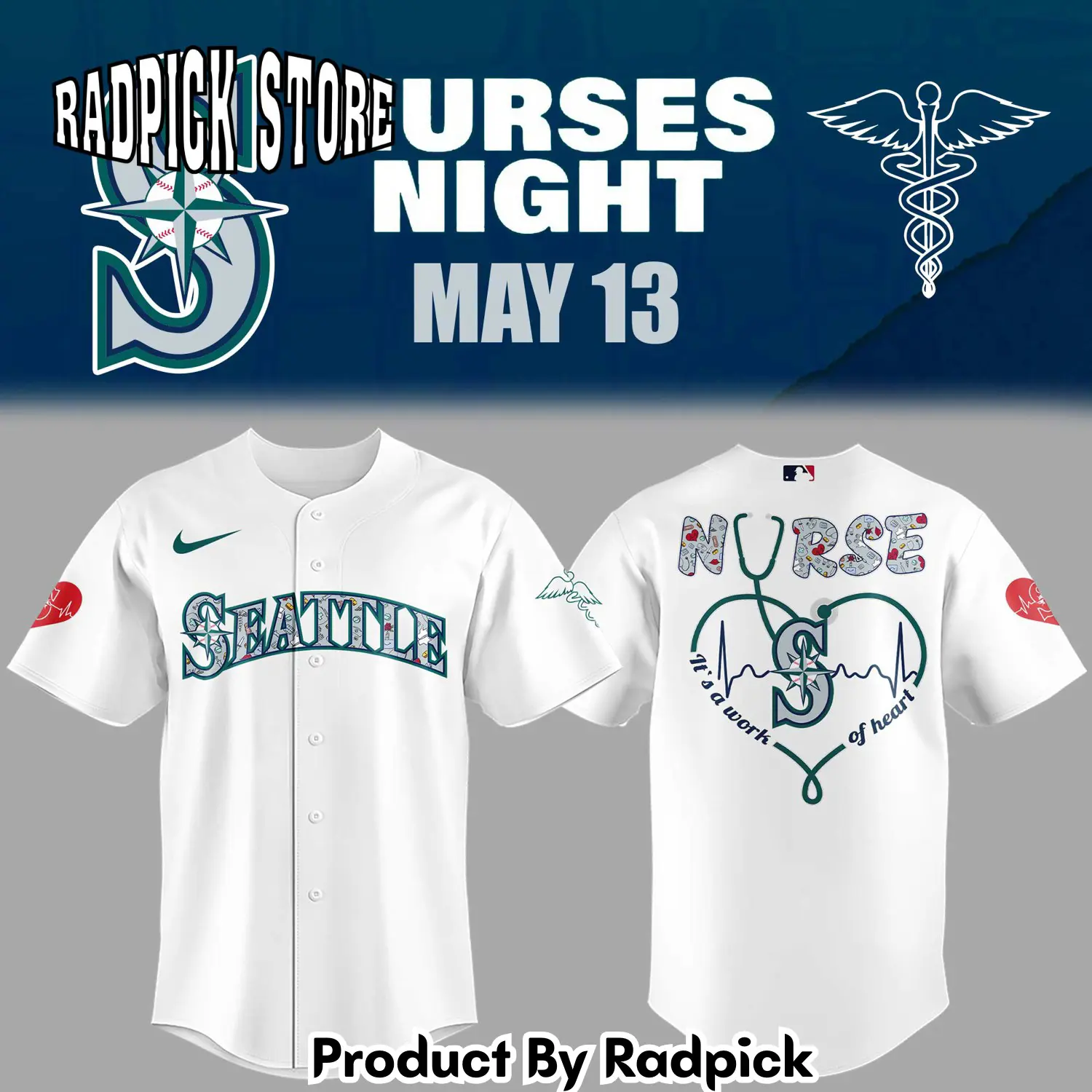 Radpick seattle mariners nurses appreciation white baseball jersey rp127100